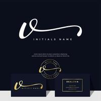 simple elegant initial handwriting letter V on gold color vector