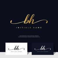 handwriting Initial of letter BH B H feminine and beauty logo design on gold color. vector