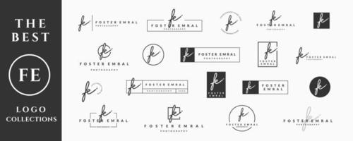 Initial letter FE F logo handwriting, signature and script vector design collection