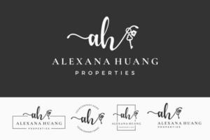 Initial letter AH A logo real estate. Home, house, realtor, property, building vector design collection