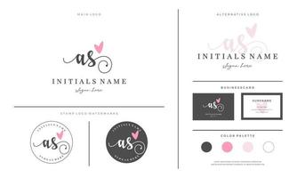 Initial AS letter A S handwriting beauty logo design with love vector