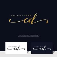 handwriting Initial of letter CD C D feminine and beauty logo design on gold color. vector