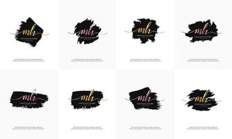 initial gold letter MH M H handwriting logo set design template on black brush vector