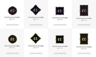 initial letter EC E C handwriting logo set design template vector