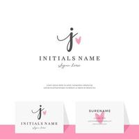 Initial letter J handwriting beauty logo design with watercolor love vector