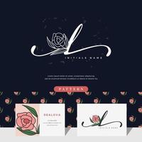 handwriting letter L logo design with rose vector