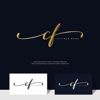 handwriting Initial of letter CF C F feminine and beauty logo design on gold color. vector