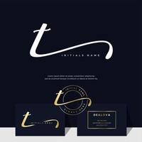 simple elegant initial handwriting letter T on gold color vector