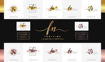 elegante letra inicial de lujo fn fn diseño de logotipo dorado de escritura a mano para belleza, salón, masajes, cosméticos o spa. vector