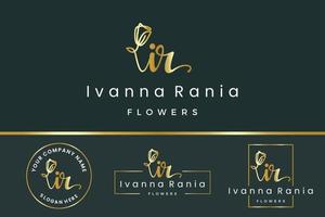 Initial letter IR I logo flower, leaf and beauty. Floral and botanical design template collection vector