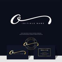 simple elegant initial handwriting letter O on gold color vector