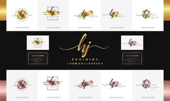 elegant luxury initial letter HJ H J handwriting gold logo design for beauty, salon, massage, cosmetics or spa. vector