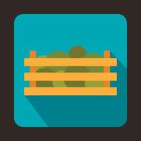 Watermelons in wooden crate icon, flat style vector