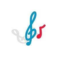 Music key and note icon, isometric 3d style vector