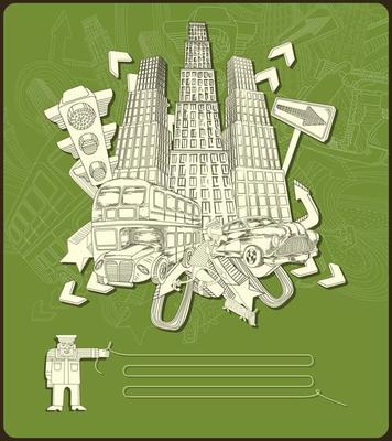 line drawing chaotic city - vector