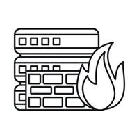 Database and firewall icon, outline style vector