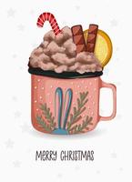 Cup with winter hot drink. Cocoa christmas.Vector illustration. vector