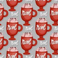 christmas seamless background with cups of cocoa. Bright illustration of a coffee cup. vector
