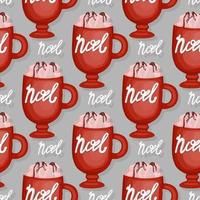 christmas seamless background with cups of cocoa. Bright illustration of a coffee cup. vector