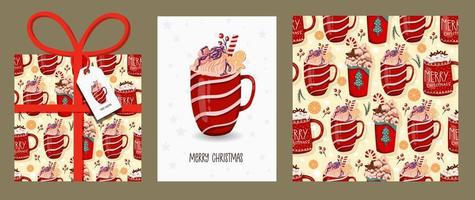 conjunto de navidad, conjunto de plantillas de navidad y año nuevo para scrapbooking de saludo, felicitaciones, invitaciones, etiquetas, tarjetas. vector illustration.creative plantillas artísticas con tazas de invierno.