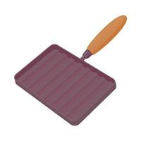 Grill pan with a wooden handle icon, cartoon style vector