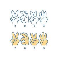 2023 with colorful hand signs illustration for calendar or greeting card vector