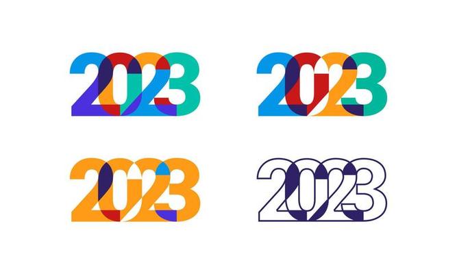 2023 new year modern colorful overlapping illustration with simple shapes for calendar or greeting card