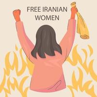 Protests in Iran, women rights demonstration. woman holds handkerchief and fire vector