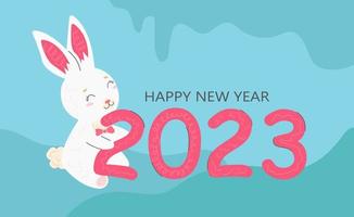 Happy New 2023 Year. CUTE RABBIT HOLDS THE NUMBERS vector