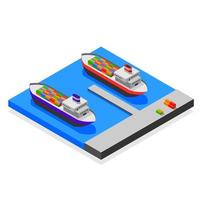 isometric design port and 2 cargo ships. for logistics transportation vector