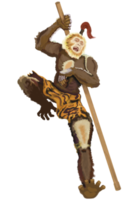 Sun Wukong Monkey King lacht und trägt einen magischen Stab png