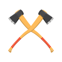 Hatchet Crossed Axe in realistic style. Metal woodcutter with red handle made of wood. Hand tool. Colorful PNG illustration.