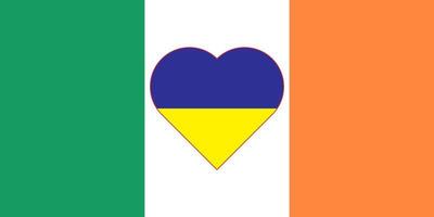 corazón pintado con los colores de la bandera de irlanda en la bandera de ucrania. ilustración vectorial de un corazón con el símbolo nacional de irlanda sobre un fondo azul-amarillo. vector