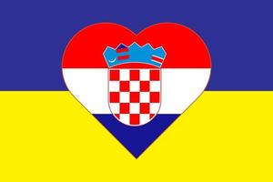 Heart painted in the colors of the flag of Croatia on the flag of Ukraine. Vector illustration of a heart with the national symbol of Croatia on a blue-yellow background.