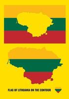 Lithuania flag and outline. Flag map of Lithuania. Vector illustration.