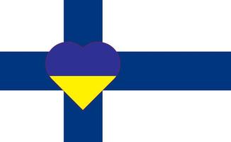 A heart painted in the colors of the flag of Ukraine on the flag of Finland. Vector illustration of a blue and yellow heart on the national symbol.