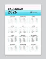 plantilla de calendario de pared 2026, diseño de calendario de escritorio 2026, inicio de semana el domingo, folleto de negocios, conjunto de 12 meses, inicio de semana el domingo, organizador, planificador, medios de impresión, concepto pastel de diseño de calendario vector