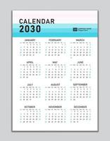 plantilla de calendario de pared 2030, diseño de calendario de escritorio 2030, inicio de semana el domingo, volante de negocios, conjunto de 12 meses, inicio de semana el domingo, organizador, planificador, medios de impresión, diseño de calendario concepto pastel vector