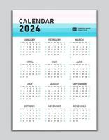 plantilla de calendario de pared 2024, diseño de calendario de escritorio 2024, inicio de semana el domingo, volante de negocios, conjunto de 12 meses, inicio de semana el domingo, organizador, planificador, medios de impresión, concepto pastel de diseño de calendario vector