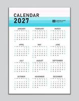 plantilla de calendario de pared 2027, diseño de calendario de escritorio 2027, inicio de semana el domingo, folleto de negocios, conjunto de 12 meses, inicio de semana el domingo, organizador, planificador, medios de impresión, concepto pastel de diseño de calendario vector