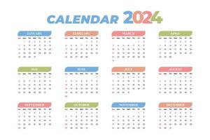 Plantilla de calendario 2024, vector editable