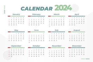 2024 Calendar Template, editable vector