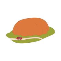 Car goes around mountain icon, cartoon style vector