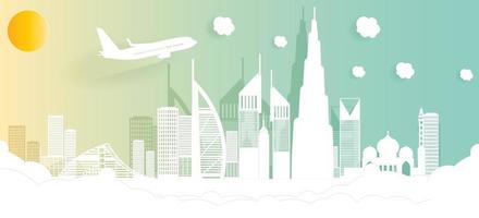 City view of dubai with paper cut style vector