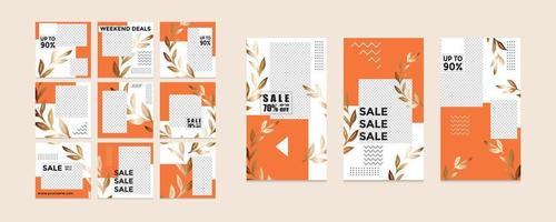 Editable social media templates, Instagram story collections and postal frame templates, layout designs, Mock-up for marketing promotions, covers, banners, backgrounds, square puzzles, vector elements