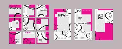 Editable social media templates, Instagram story collections and postal frame templates, layout designs, Mock-up for marketing promotions, covers, banners, backgrounds, square puzzles, vector elements