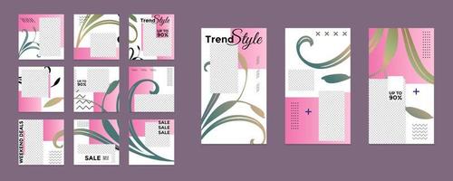 Editable social media templates, Instagram story collections and postal frame templates, layout designs, Mock-up for marketing promotions, covers, banners, backgrounds, square puzzles, vector elements