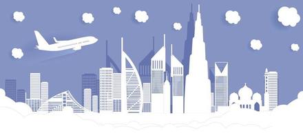 City view of dubai with paper cut style vector