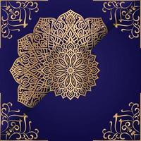 Golden color luxury mandala and dark blue color background. vector