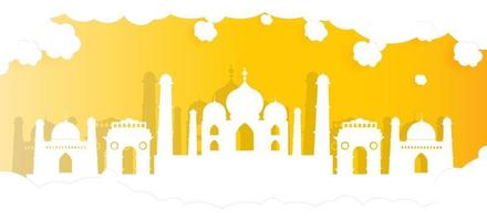 Taj mahal of india with paper cut style vector